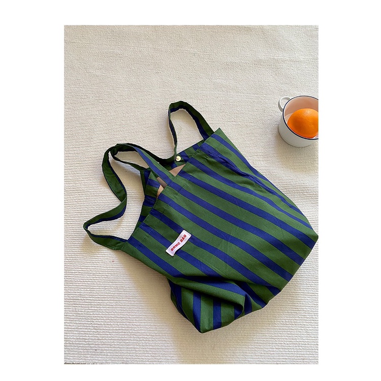 Túi Tote Đeo Vai Sức Chứa Lớn Họa Tiết Kẻ Sọc Màu Xanh Lá Cây Phong Cách Pháp Cổ Điển Thời Trang Cho Nữ