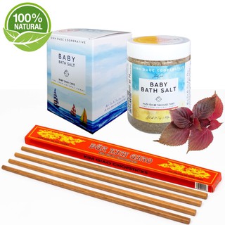 Muối tắm bé sinh dược tâm dược thảo 400g + tặng ngay 10 đôi đũa gỗ kim giao cúc phương cao cấp