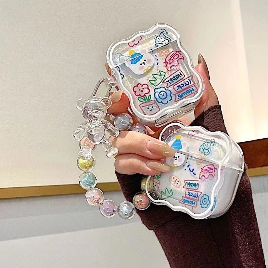 Vỏ Bảo Vệ Hộp Sạc Tai Nghe airpods 1 2 3 pro Trong Suốt Họa Tiết Hoạt Hình Chú Gấu Dễ Thương