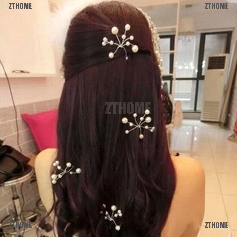 Kj♠ Trâm Cài Tóc Cô Dâu Hình Hoa Đính Pha Lê &amp; Ngọc Trai