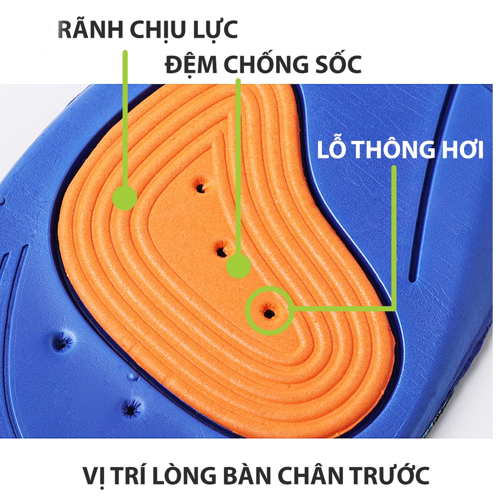 Lót giày thể thao EVA chống thốn 2 vị trí gót và lòng bàn chân, thấm hút mồ hôi - Đen phối xanh - PK155