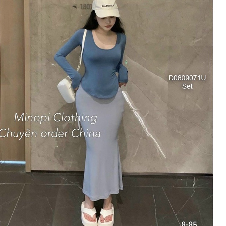 Set đầm body đuôi cá 2 dây+ áo thun vạt bầu tay dài!