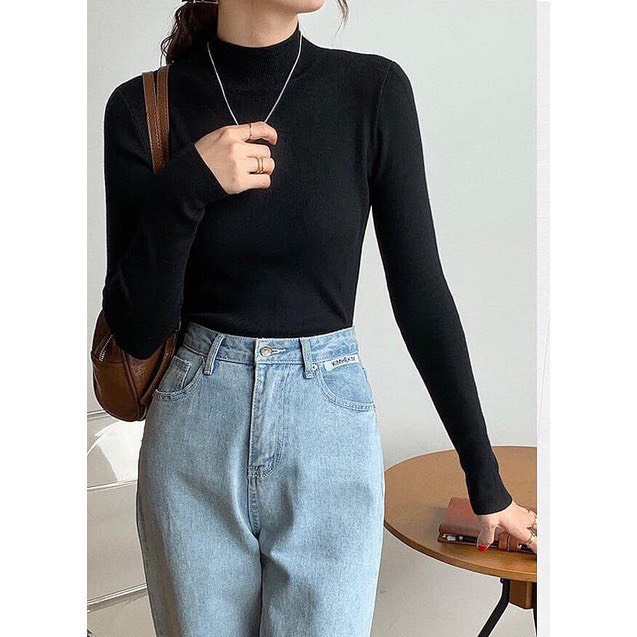 ÁO LEN TĂM CỔ 3 PHÂN , ÁO FREESIZE 4 màu nâu , đen , be , sữa | BigBuy360 - bigbuy360.vn
