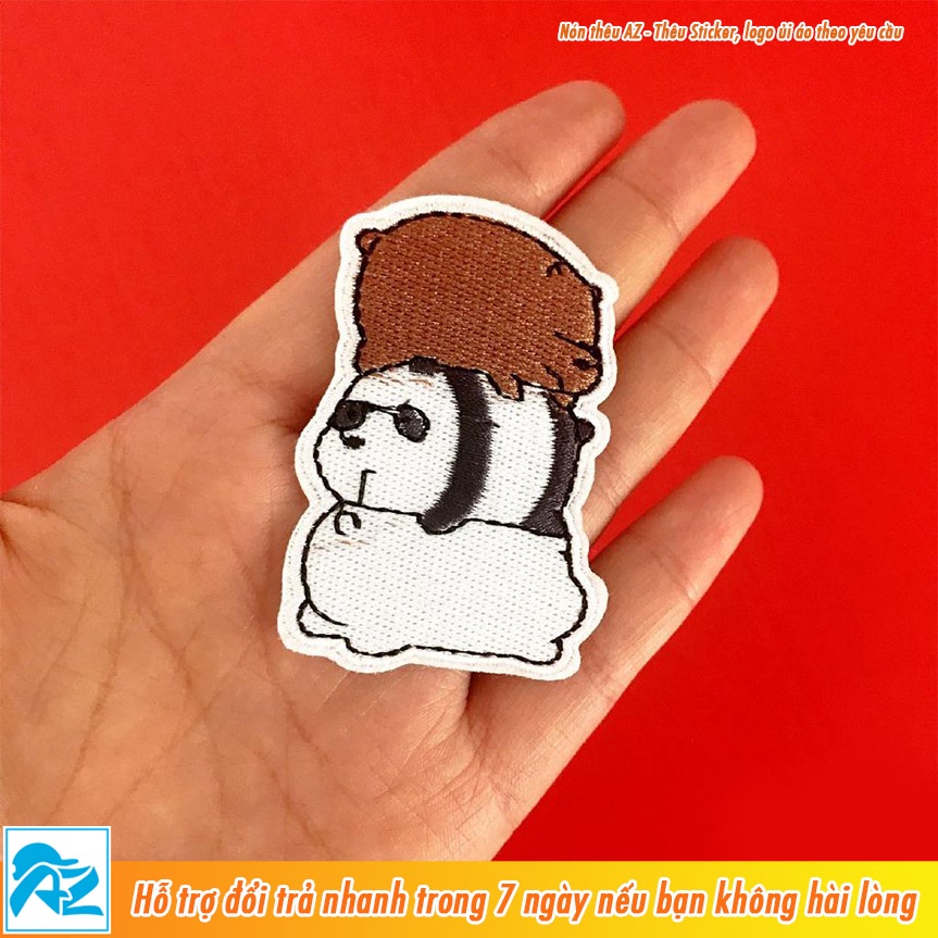 Sticker patch vải thêu hình 3 chú gấu we bare bears S157