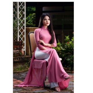 Áo dài truyền thống trơn 4 tà kèm quần phi trắng hoặc đen