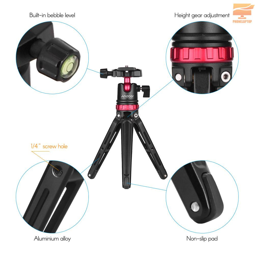 SONY NIKON CANON Giá Đỡ Ba Chân Andoer Mini Bằng Hợp Kim Nhôm Kèm Ốc Vít 1 / 4 Inch Cho Máy Ảnh Gopro Hero 6 / 5 / 4 / 3 + / 8 Lite 4k