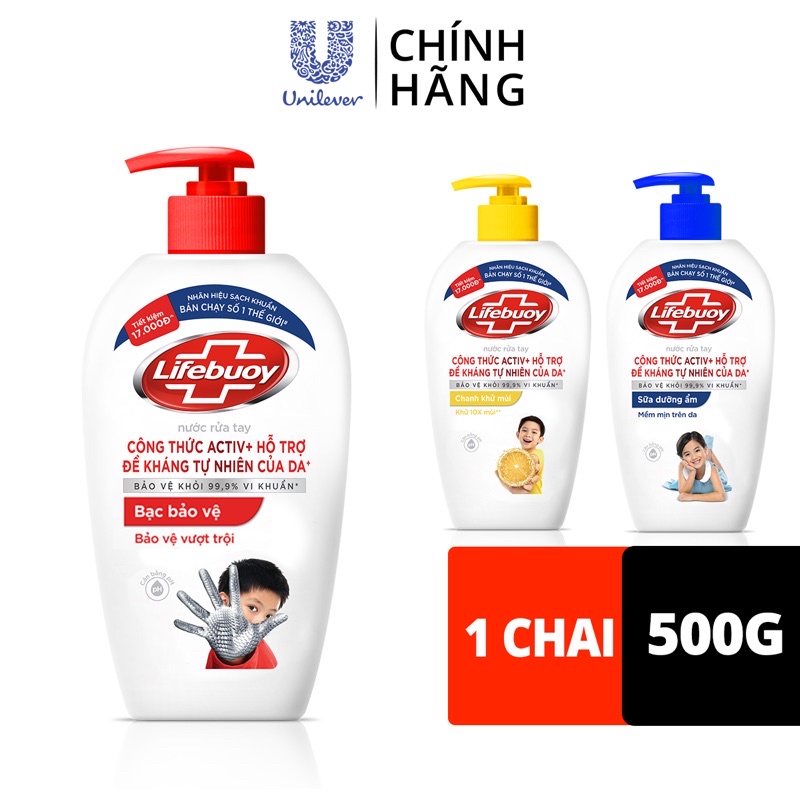 Nước rửa tay Lifebuoy bảo vệ vượt trội/ bảo vệ da/ làm bếp 500G