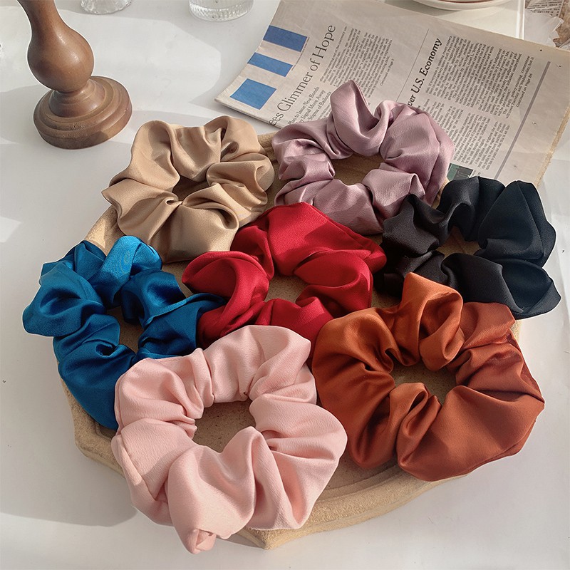 Dây buộc tóc vải satin màu sáng tinh tế phong cách Hàn Quốc