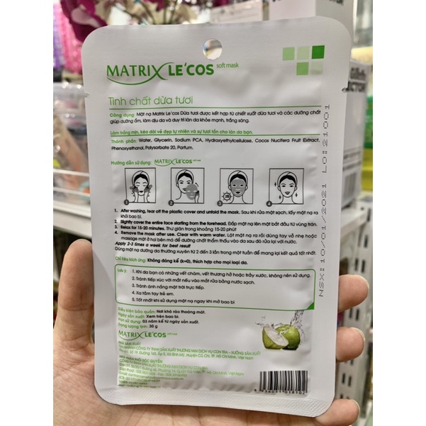 mặt nạ MATRIX tinh chất dừa tươi giúp giữ ẩm,trắng da và giúp làn da khoẻ