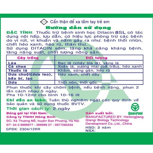 Thuốc Trừ Bệnh Sinh Học DITACIN 8SL Thế Hệ Mới