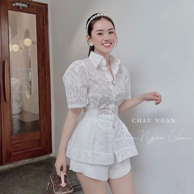 SET SOMI REN NÚT NGỌC KÈM QUẦN SHORTS TRẮNG