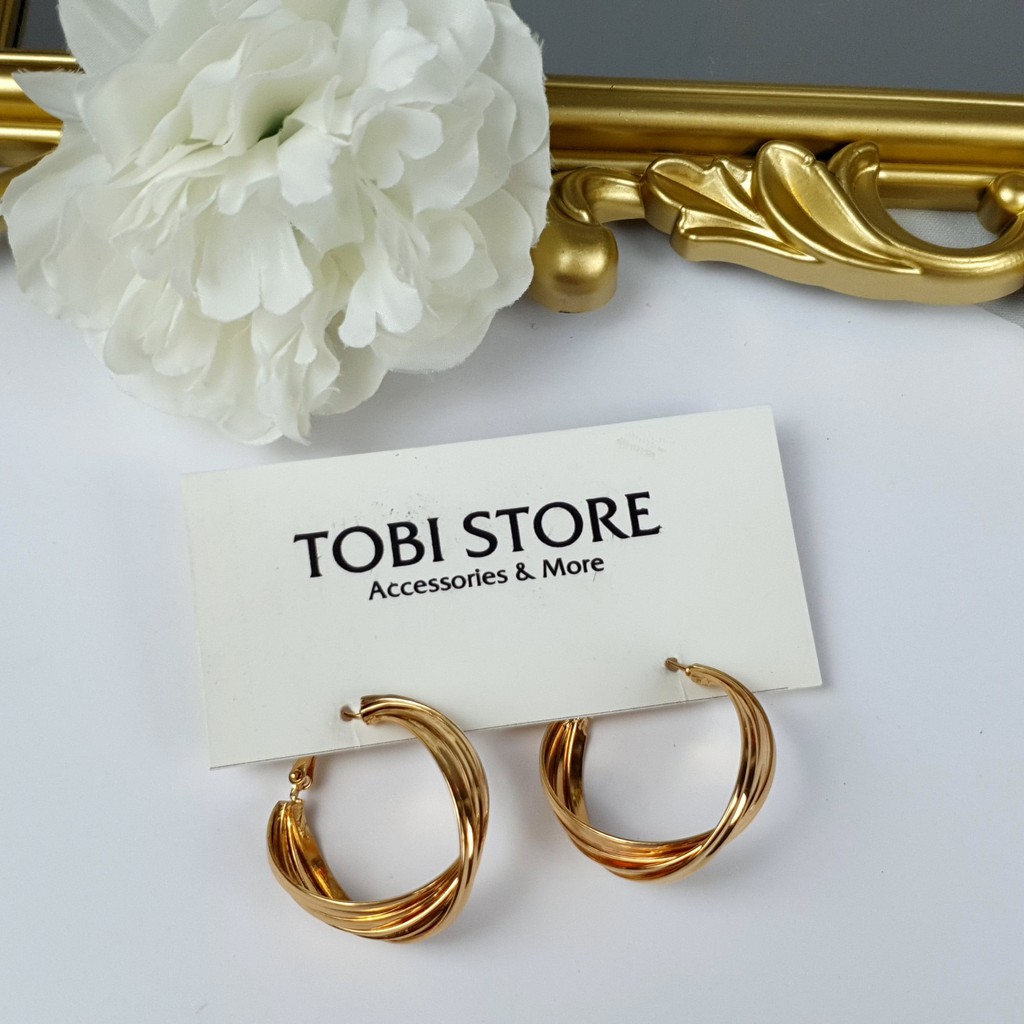 Bông tai nữ xoắn tròn nhiều lớp cỡ khuyên tai to mạ vàng khóa cài hàng đẹp TB290 TOBI STORE