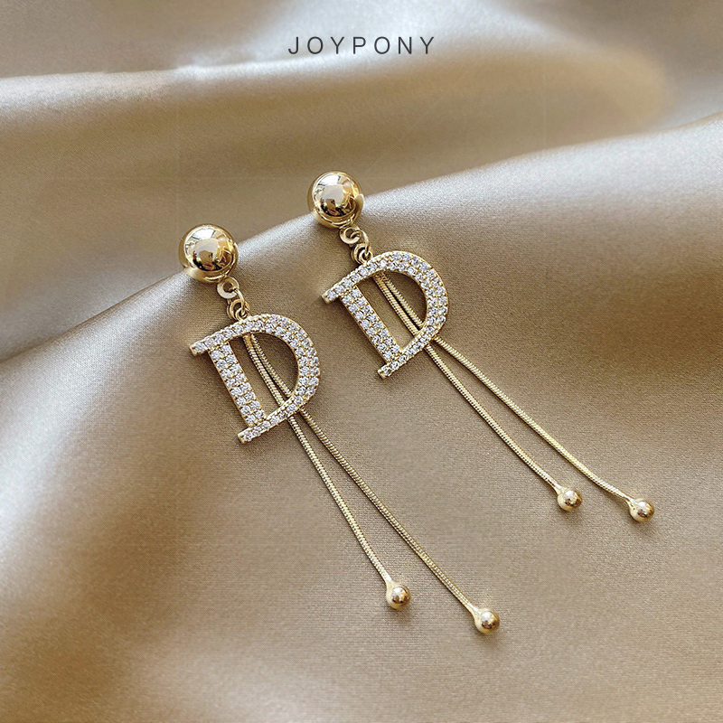 JOYPONY Fashion Bông tai Chữ D lung linh cao cấp Hàn Quốc Cho Nữ