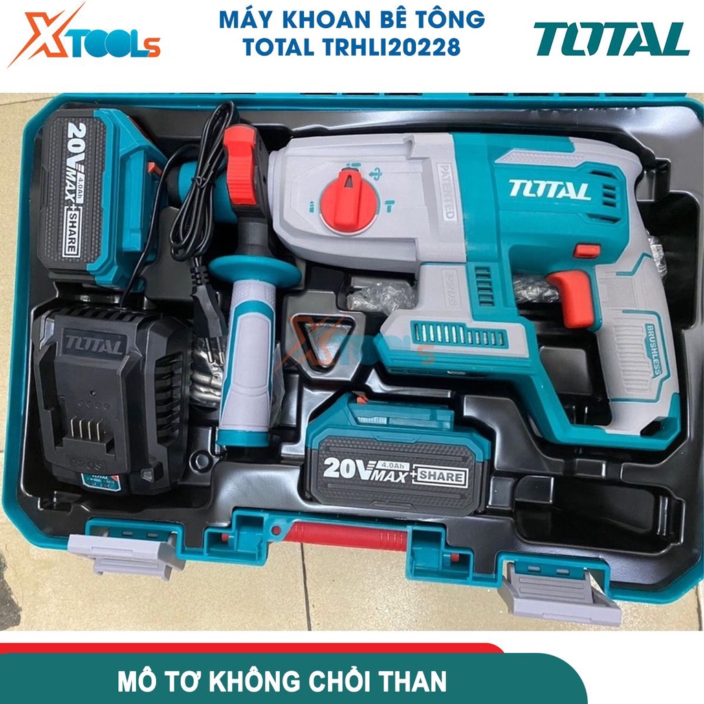Máy khoan pin đục bê tông TOTAL TRHLI20228 20V mô tơ không chổi than, đầu gài SDS, khoan tối đa 26mm- CHÍNH HÃNG-XTOOLS