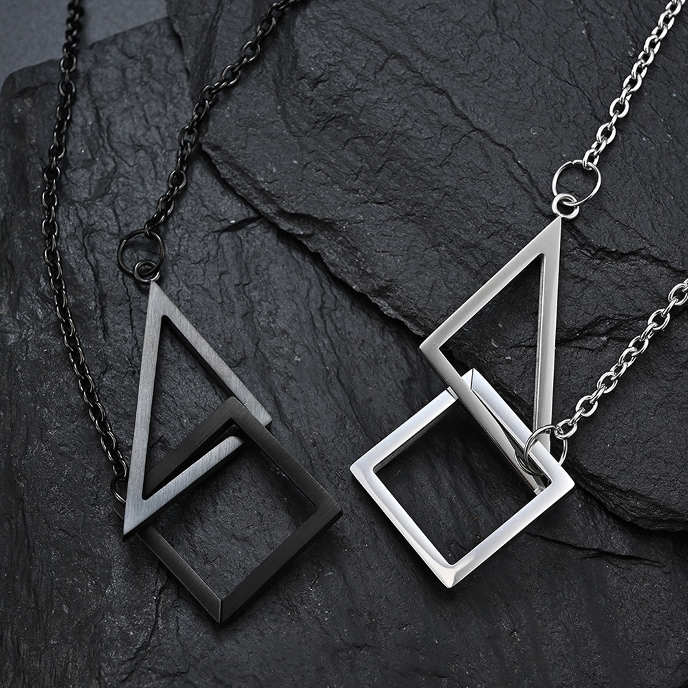 Vòng cổ sợi xích mặt hình học phong cách punk đơn giản thời trang cho nam và nữ