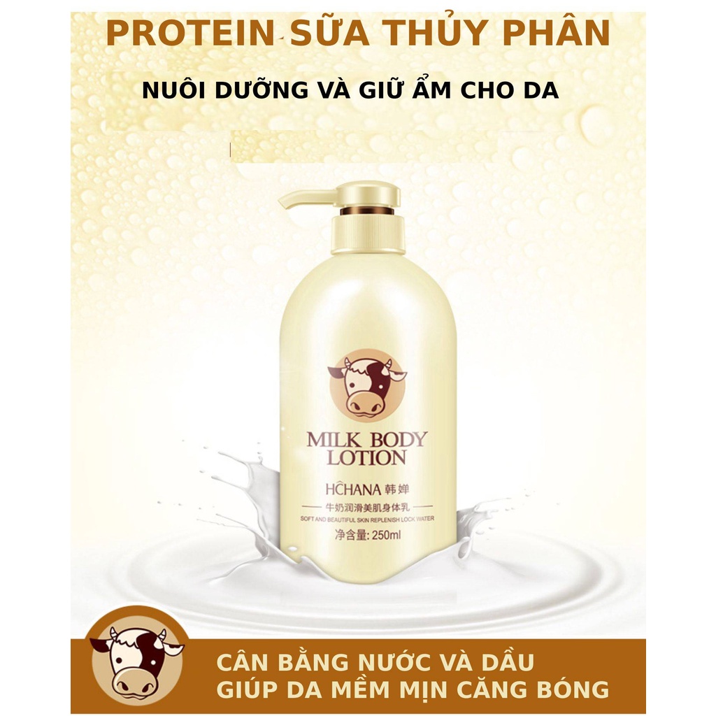 Sữa dưỡng thể MILK BODY LOTION Hchana, dưỡng ẩm, cấp ẩm làm da trắng sáng hương thơm sữa bò.