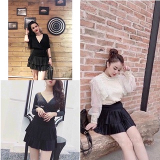 Chân váy xếp ly 2 tầng 💖FREESHIP💖Chân váy ngắn 2 tầng có quần trong