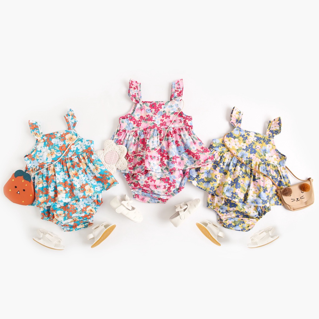 Bộ đồ hai món Sanlutoz gồm áo + quần họa tiết hoa thời trang mùa hè cho bé gái