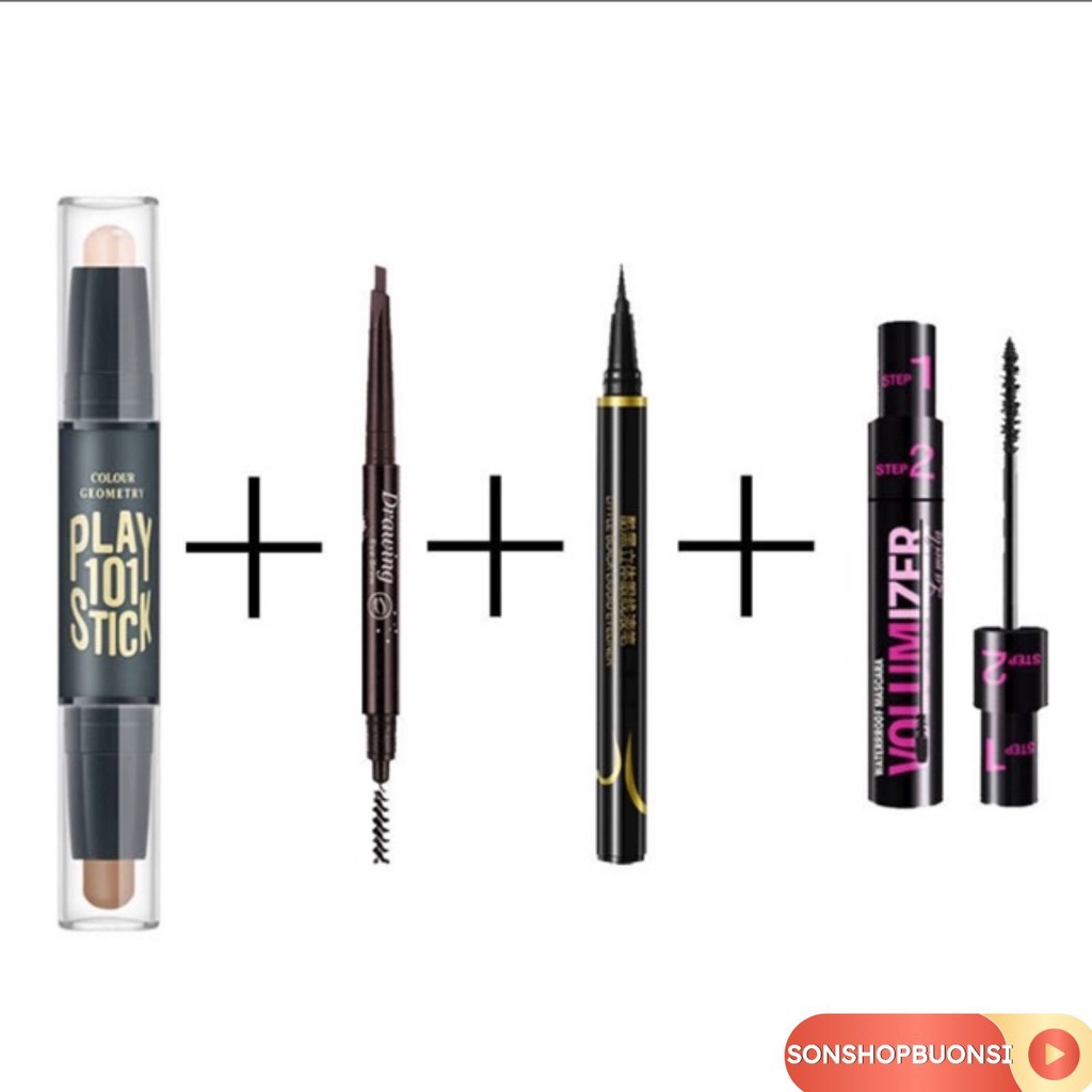 COMBO MASCARA+ BÚT TẠO KHỐI+ KẺ MẮT+ KẺ MÀY KHÔNG TRÔI KHÔNG LEM buôn sỉ