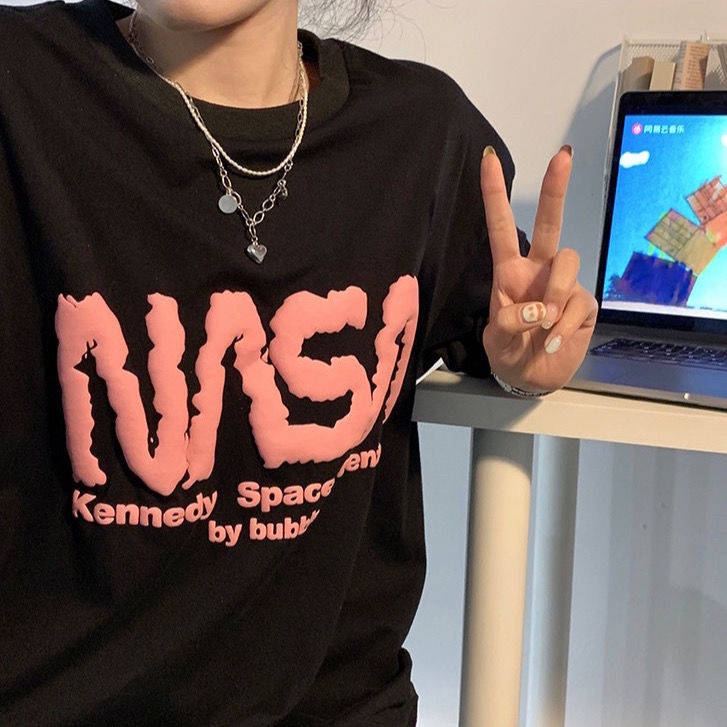 Áo Thun Tay Ngắn Dáng Rộng In Chữ Phong Cách Hàn Quốc Thời Trang Mùa Hè Mới Cho Nữ