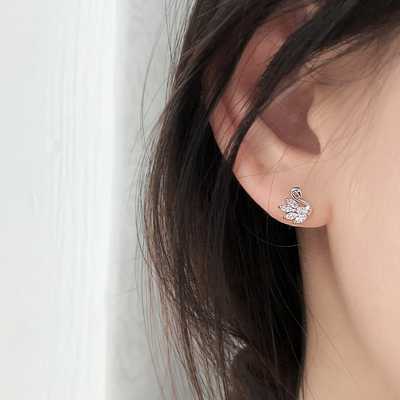 Bông tai bạc nữ thiên nga DaLiA Jewelry cho bé và người lớn khuyên tai bạc cá tính hoa tai 925 thu thút mọi ánh nhìn