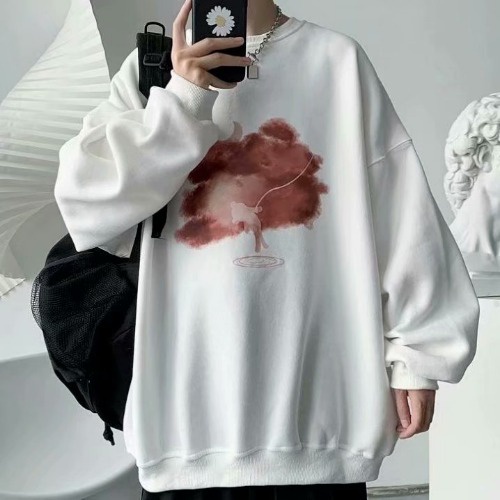 Áo Sweater Cổ Tròn Dáng Rộng In Họa Tiết Đơn Giản Phong Cách Hàn Quốc Cho Nam