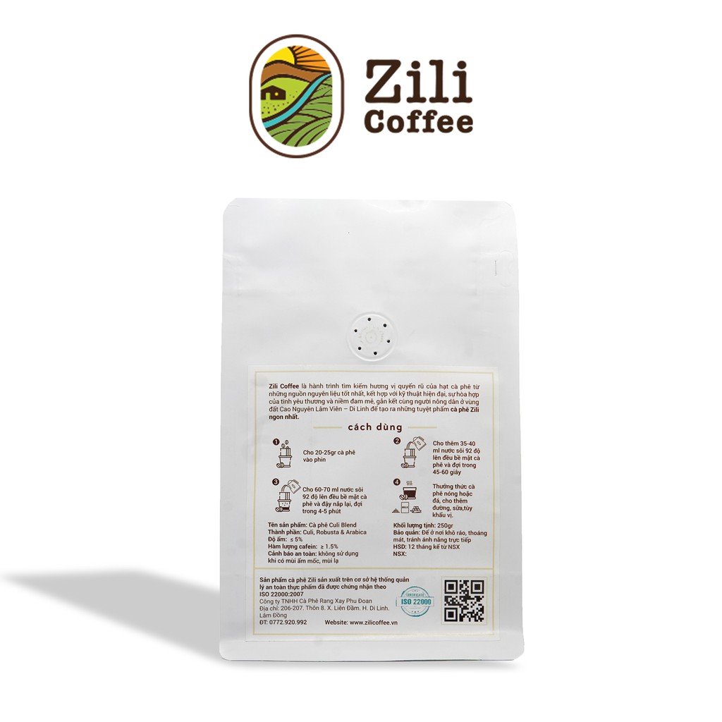 Cà phê nguyên chất  Robusta Zili (Natural) [Trải Nghiệm Khám Phá] Hương trái cây nhẹ, đậm đắng nhẹ, ngọt hậu [Túi 250g]