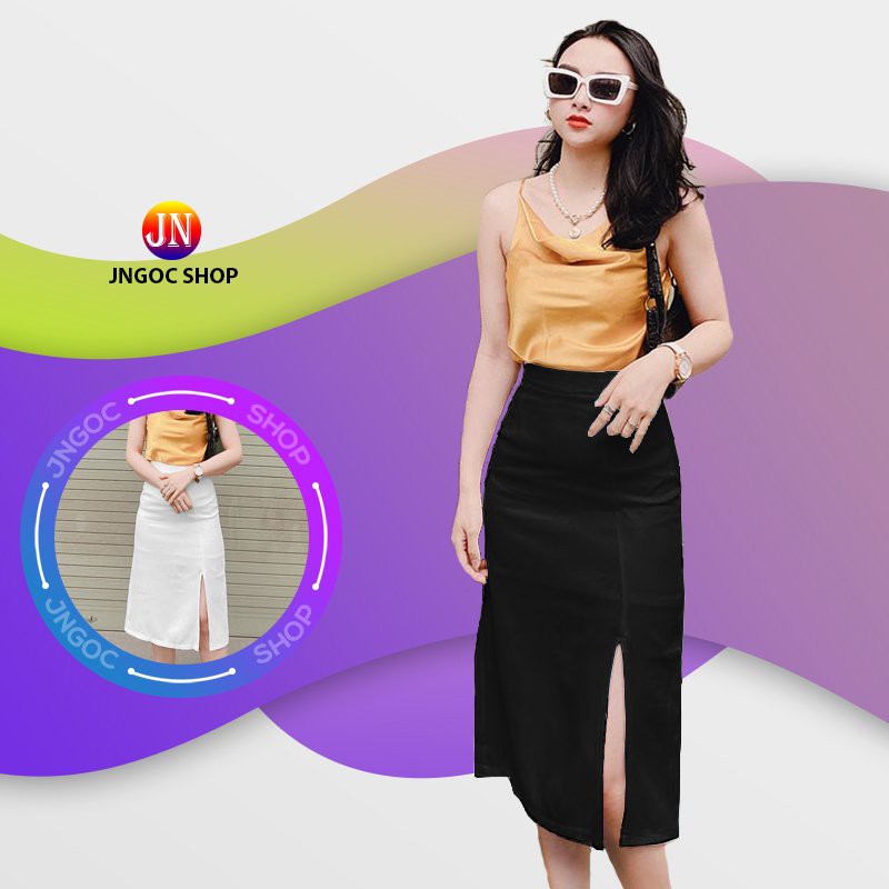 Chân váy dài Hàn Quốc xẻ tà trẻ trung, Chân váy chữ A dài Ulzzang lưng cao cá tính