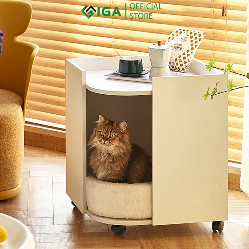 NOWSHIP Chuồng mèo chó lắp ghép, kệ đầu giường kết hợp Cat box có bánh xe chính hãng- GP194.01