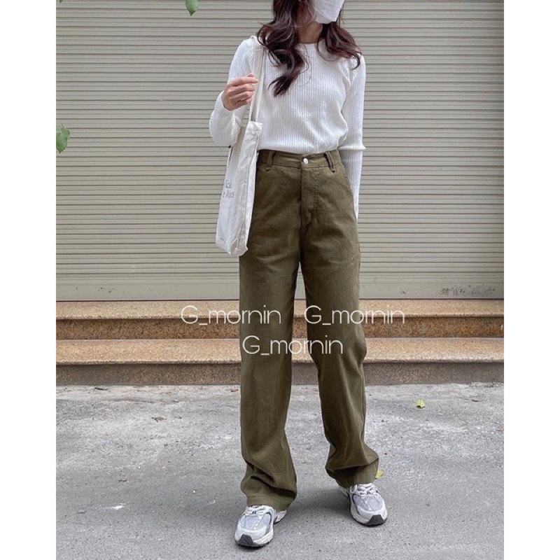 Quần bò nữ 🌸 Quần jean suông màu xanh rêu độc lạ style unisex form dành cho nữ MYLADY