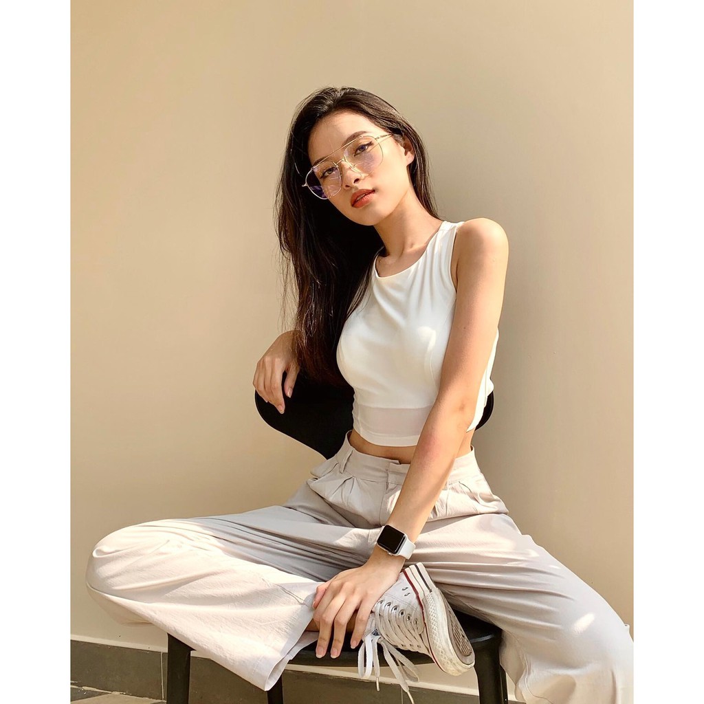 Áo croptop cổ tròn, sát nách, chéo lưng và thắt nơ xinh xắn | BigBuy360 - bigbuy360.vn