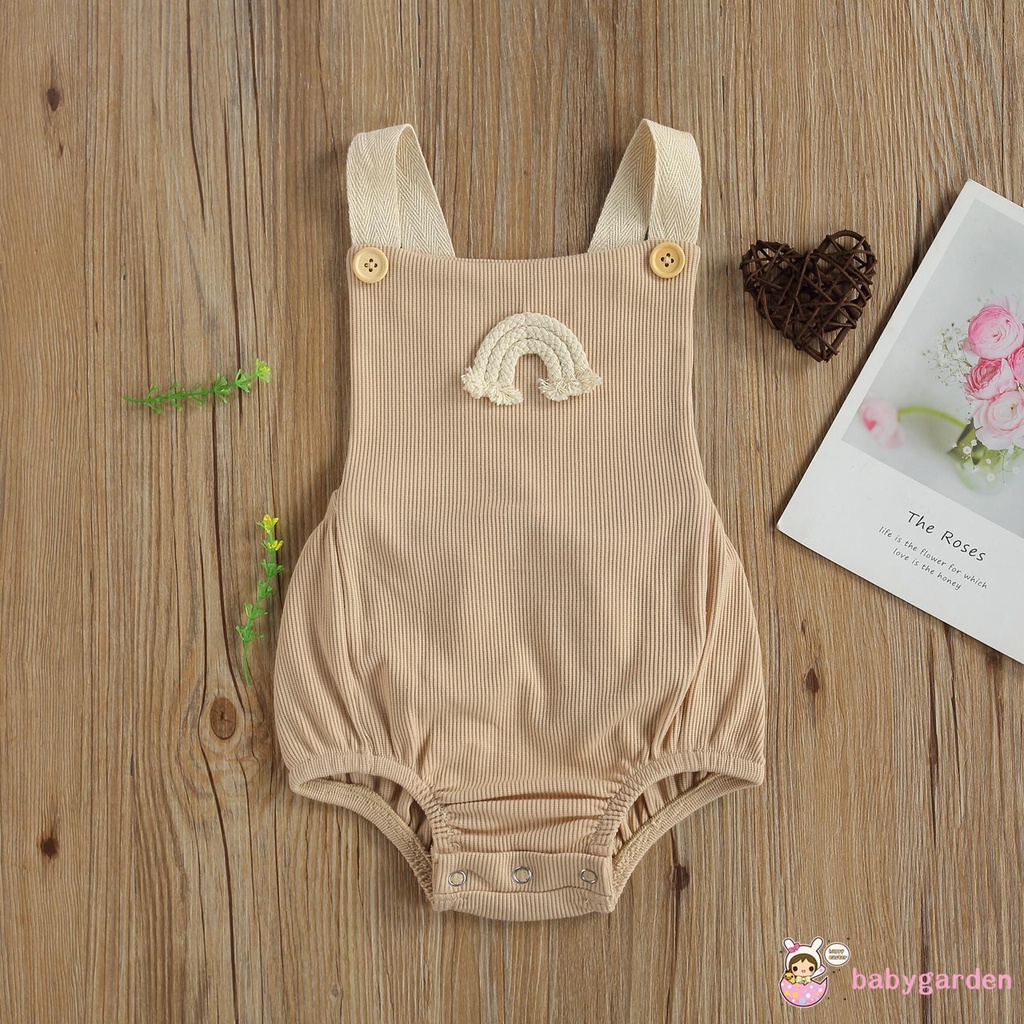 Bộ áo liền quần cổ vuông không tay thêu hình cầu vồng dành cho bé trai