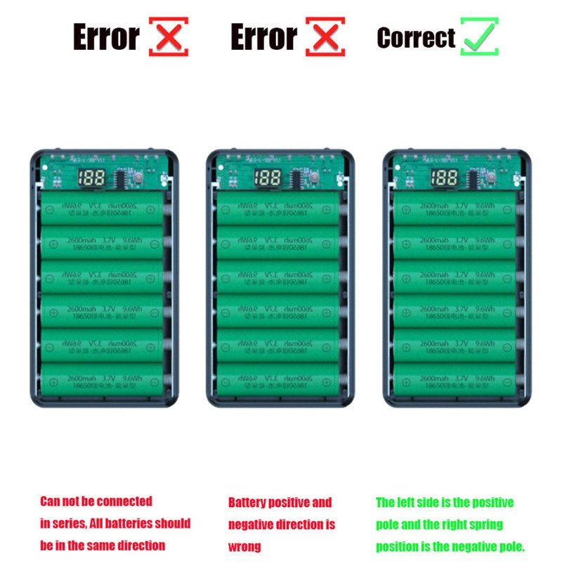 Vỏ đựng pin sạc dự phòng 6 ngăn 18650 hai cổng usb có thể tháo rời diy