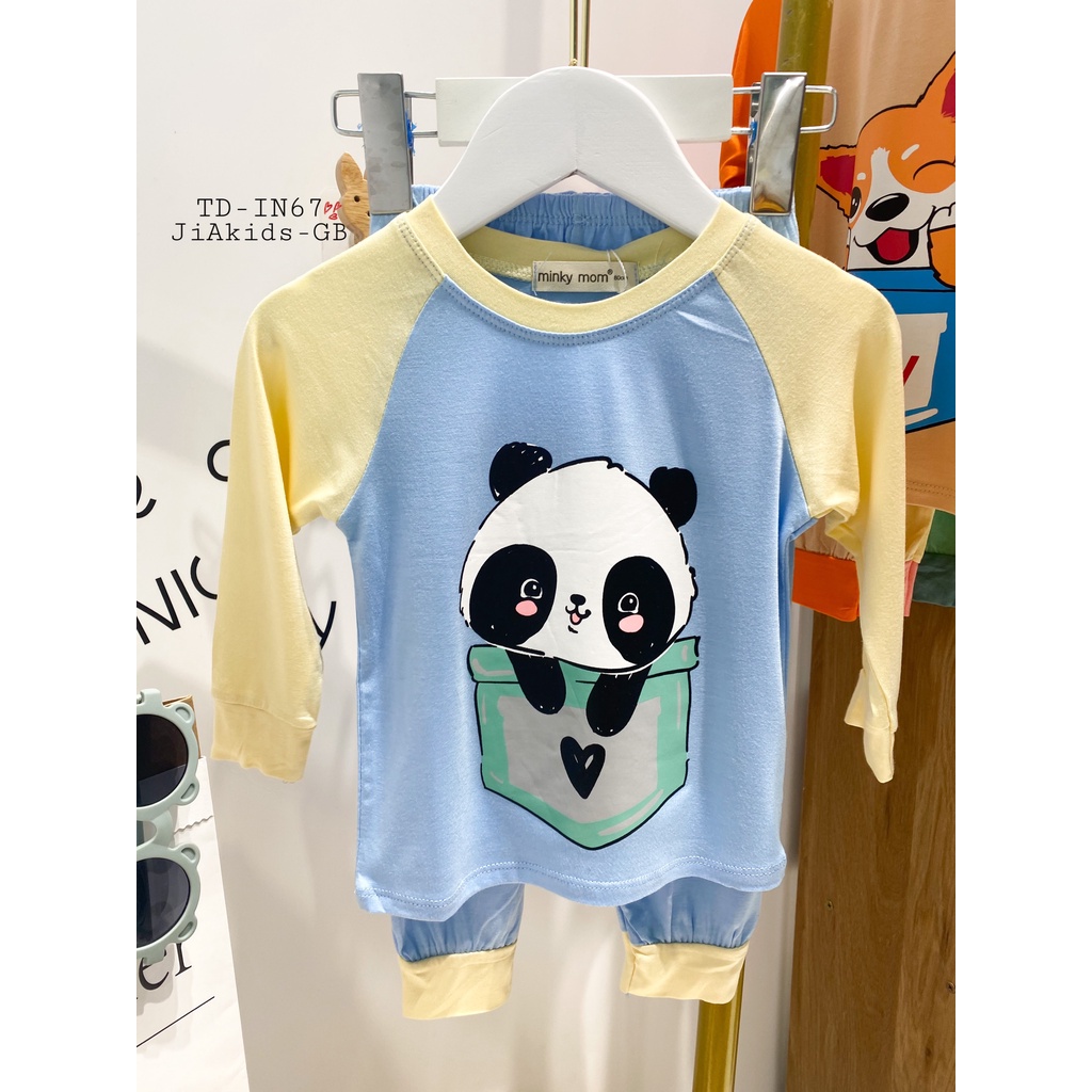 Bộ Dài Tay MINKY MOM THUN LẠNH Giáp Năng Phối Màu Bo In Hình Dễ Thương Cho Bé TD-IN67