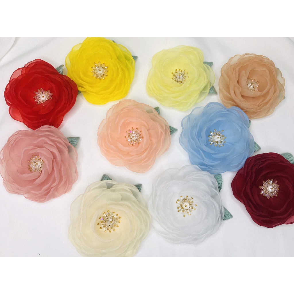 ( SALE 50%) Hoa cài áo handmade cao cấp - hoa voan cài nhiều màu - ảnh thật