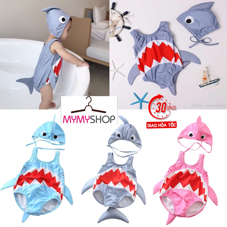 Đồ Bơi Bé Trai/Bé Gái Hình Cá Mập có đuôi siêu cute dễ thương kèm Mũ/Nón