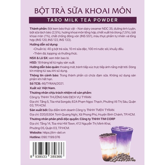 Trà sữa khoai môn 3in1 [HOT TREND - Bột trà sữa uống liền pha 25 LY ] TÚI 1KG, HSD: 18 tháng.