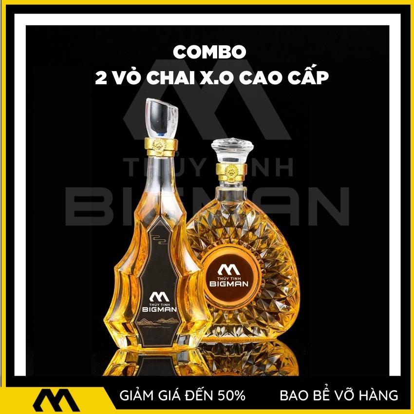 [Combo 2] Vỏ Chai XO (tặng tem XO) kiểu dáng chai thủy tinh 500ml đựng rượu nắp đặc nguyên khối CB-M3309 - BIGMANSTORE