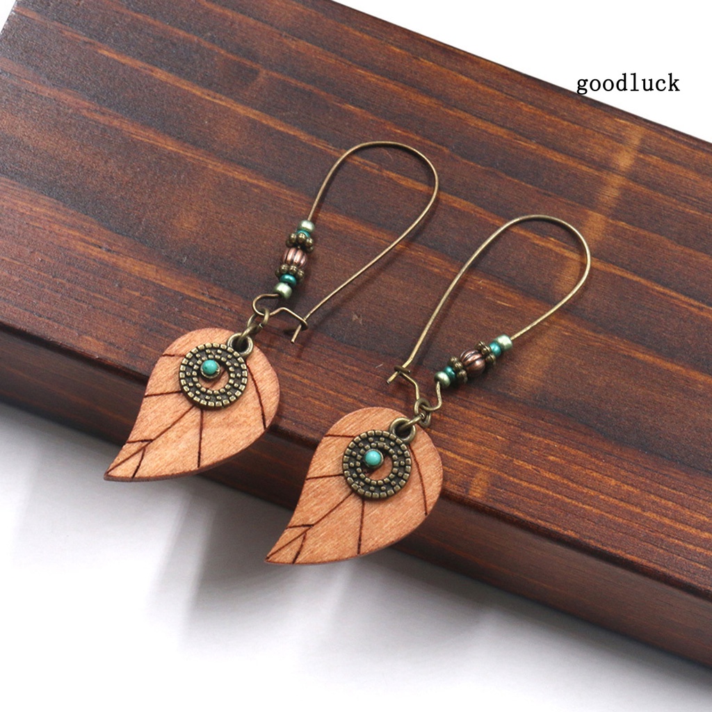 1 Đôi Bông Tai Hình Giọt Nước Bằng Gỗ Phong Cách Bohemian Thời Trang