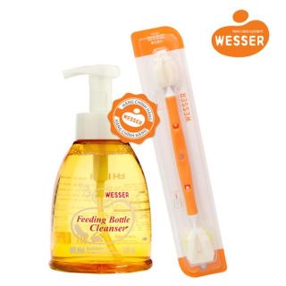 Combo bộ Nước rửa bình sữa Wesser chai + cọ rửa bình sữa loại mới 2 đầu