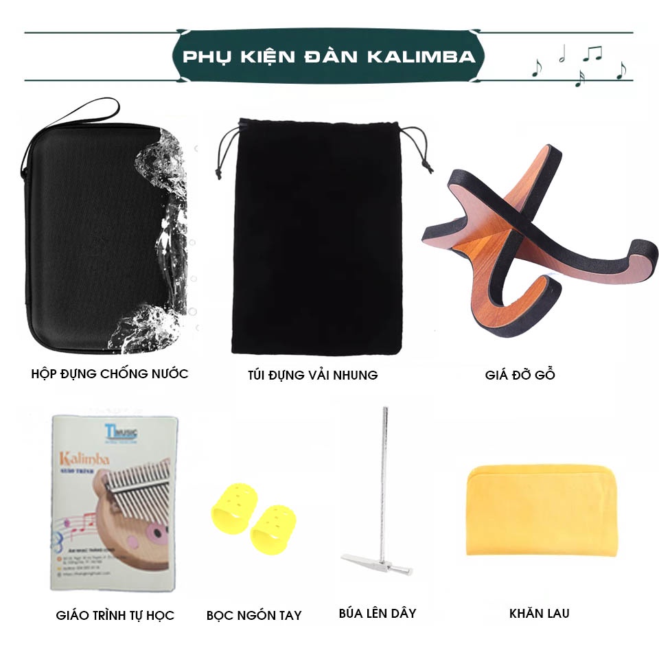 Phụ Kiện Đàn Kalimba - Hộp Đựng, Túi Đựng, Giá Đỡ, Búa Lên Dây, Khăn Lau, Bọc Ngón Tay