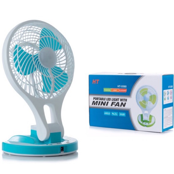 Quạt Sạc Tích Điện MINI FAN JR-5580 -DC2190 - Quạt Sạc Mini Đèn Led 2 chế độ sáng