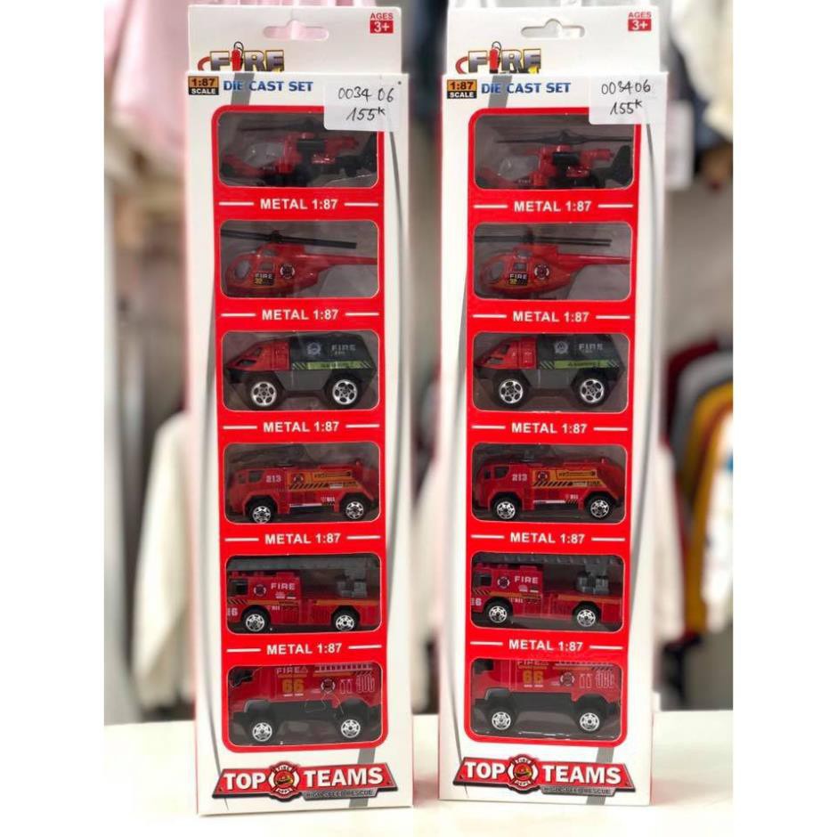 Set 6 Đồ Chơi Cứu Hỏa Ô Tô Trực Thăng Bằng Kim Loại Cực Đẹp