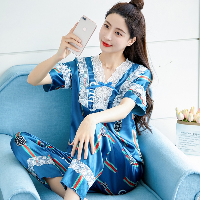 Bộ Đồ Ngủ Tay Ngắn Chất Lụa Satin Thời Trang Hàn Quốc Cho Nữ Size M-3XL