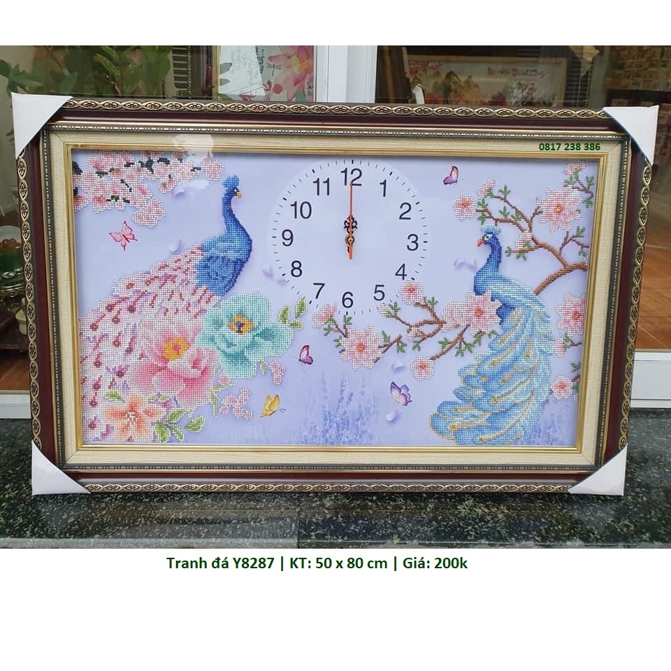 Tranh đính đá, tranh thêu chữ thập đồng hồ công y8287, LV533 (75 x 50 cm), LV3484 ( 70 x 50 cm)