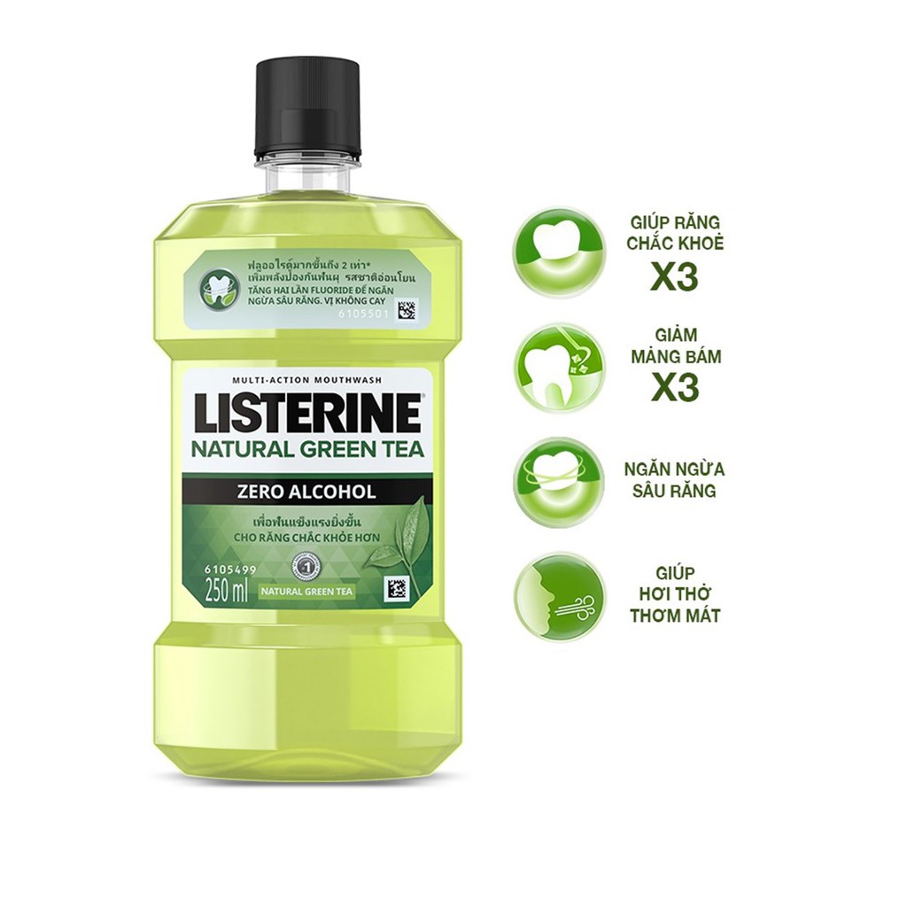 Nước Súc Miệng Listerine Trà Xanh Ngừa Sâu Răng, Hơi Thở Thơm Mát Listerine Green Tea Zero Alcohol Mouthwash 250ml