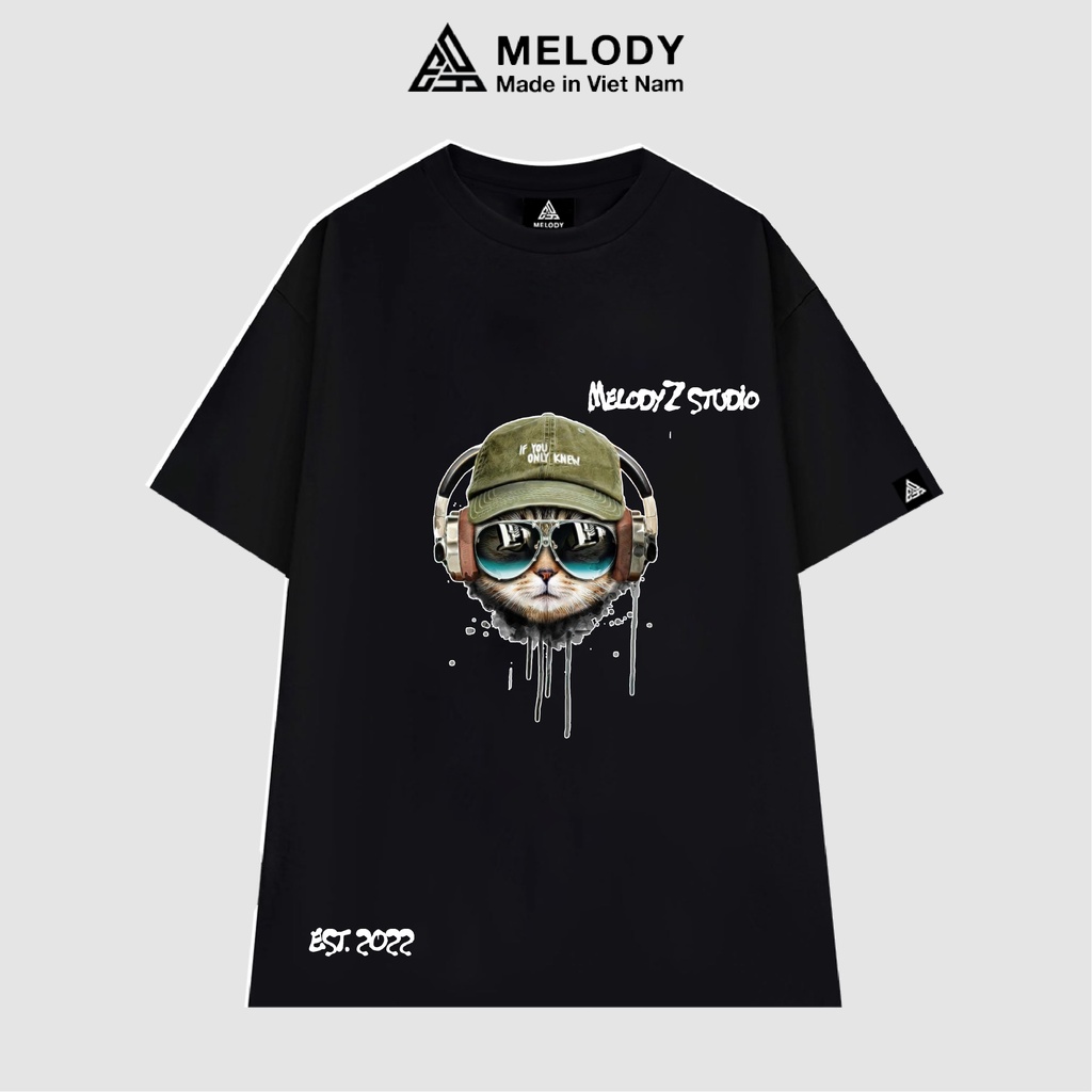 Áo Thun Unisex CoolCat Tee Local Brand MelodyZ, Áo Phông Nam Nữ Tay Lỡ Form Rộng Oversize Cotton 100%