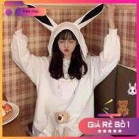 [ FREESHIP - GIÁ GÓC ] Áo hoodie tai thỏ phối gấu Ulzzang Hàn Quốc form rộng unisex nam nữ