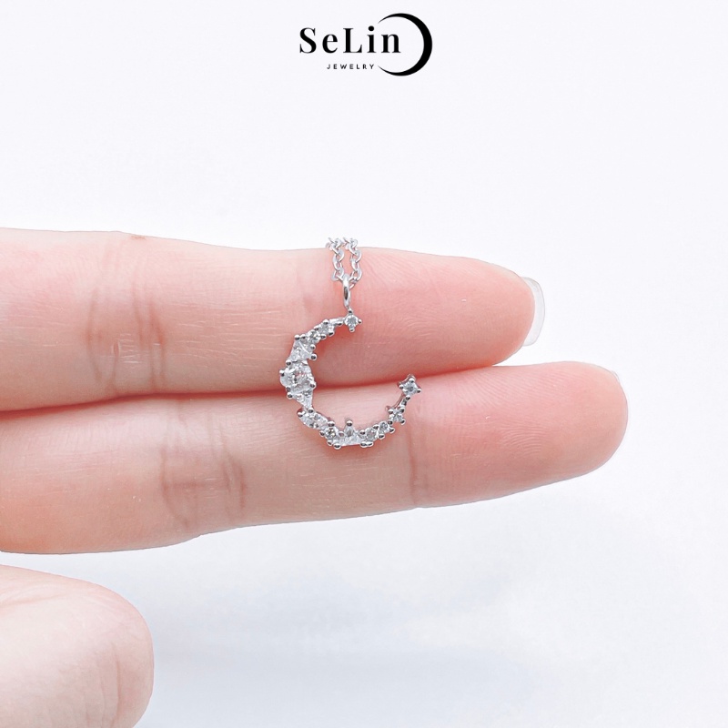 Dây chuyền vòng cổ bạc 925 nữ cao cấp đính đá mặt trăng lấp lánh SELIN JEWELRY - 0101