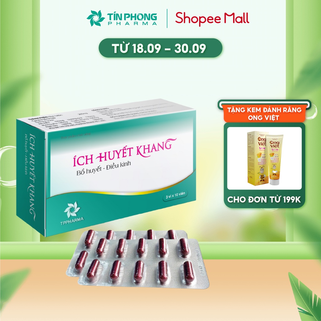 Viên Uống Giảm Rối Loạn Kinh Nguyệt Không Đều, Đau Bụng Ích Huyết Khang, Bổ Huyết Điều Kinh An Toàn Hộp 30 Viên TTP002